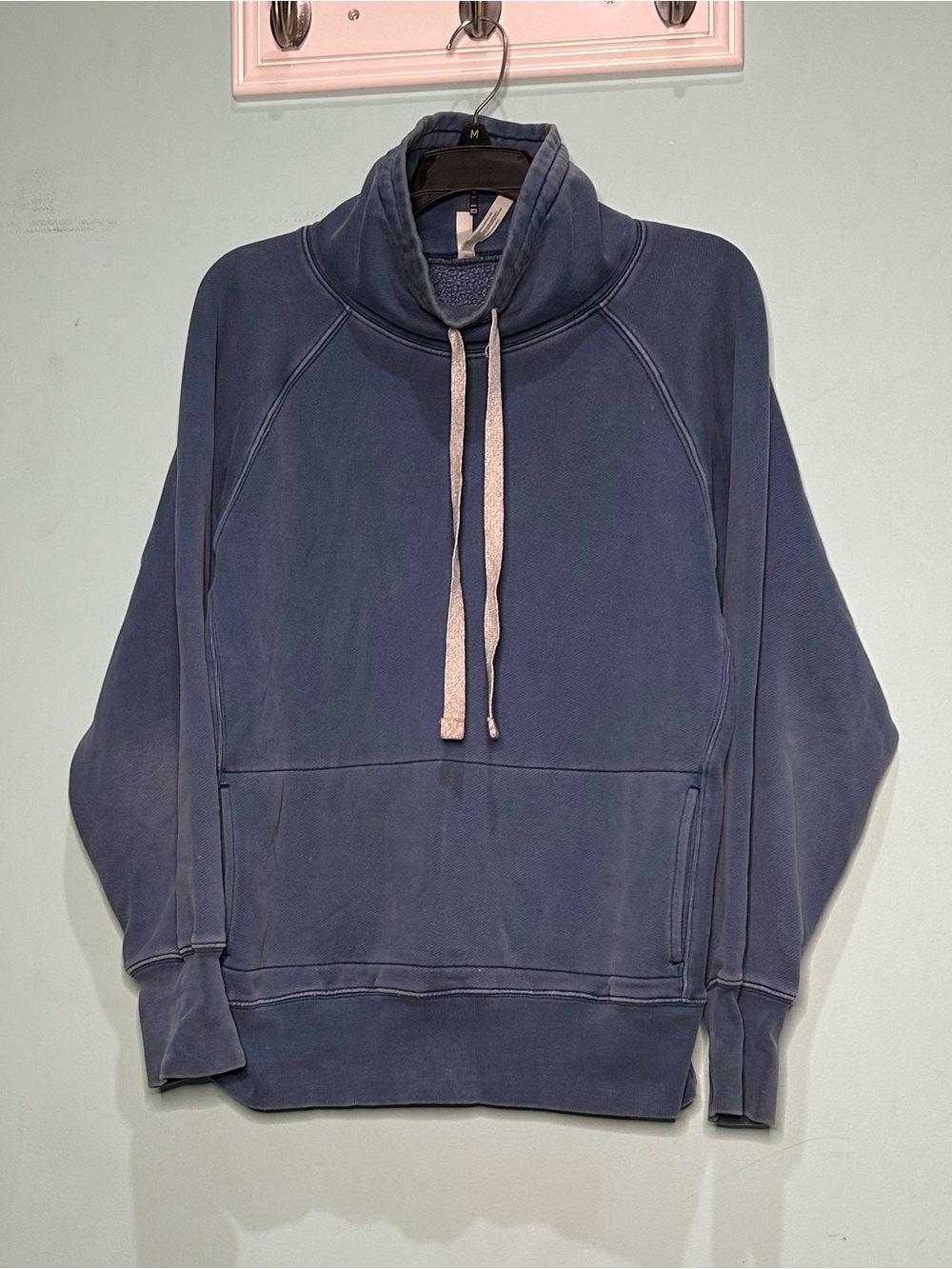 Free People Women’s Navy Blue Turtleneck Sweatshirt with Drawcord